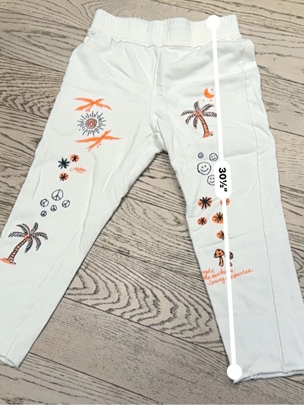 Mother Womens Cream Graphic Cotton Lounge Sweatpants Palm Tree Smiley Cozy Small - Picture 11 of 12